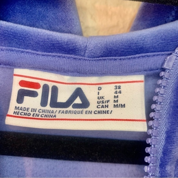 FILA Velour Hoodie Sweatshirt Medium Quarter-Zip Pockets Elastic Waist & Cuffs - Picture 9 of 15